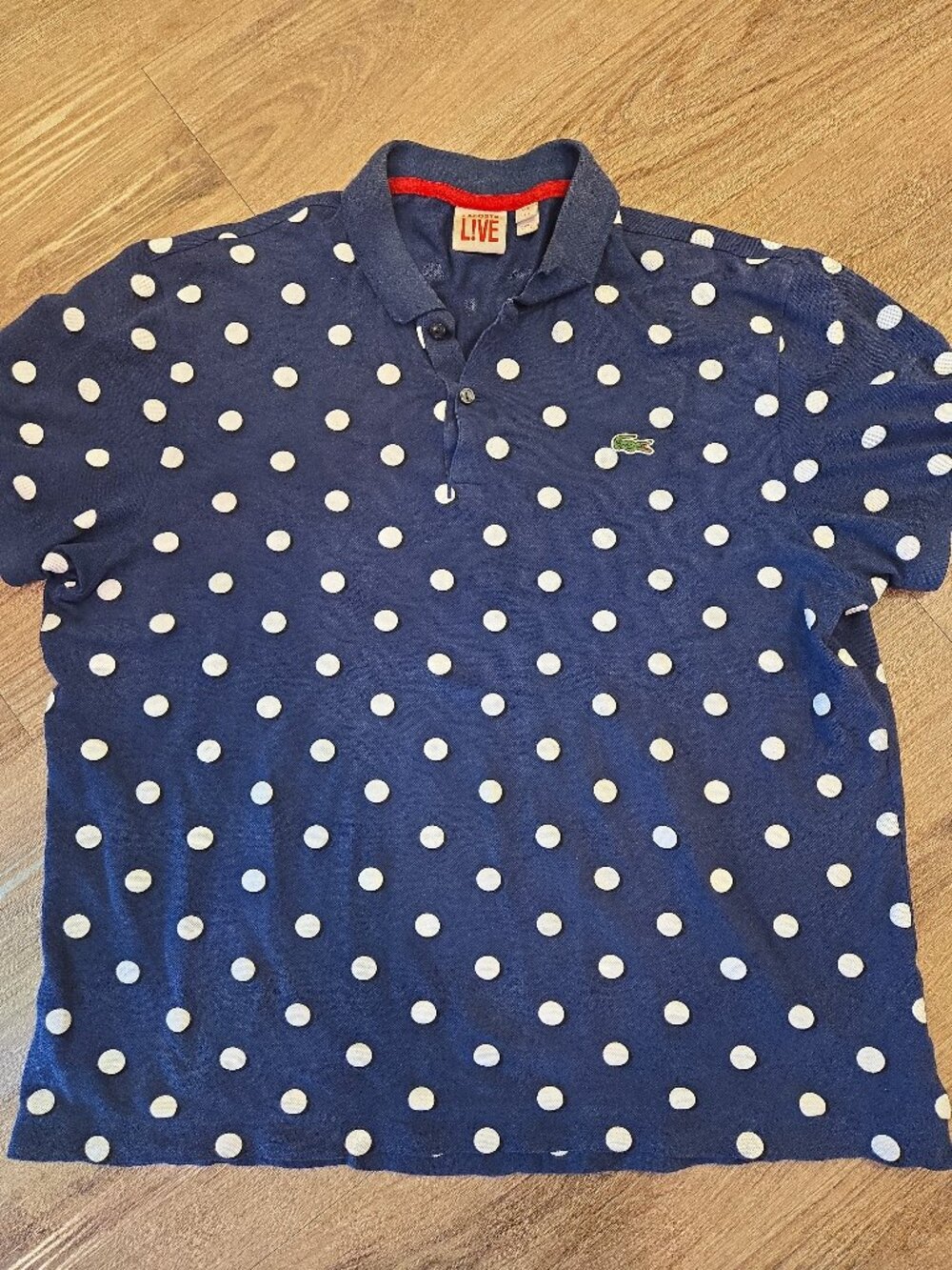Lacoste Live Polo Shirt Navy Blue w/ White Dot Pattern Short Sleeve